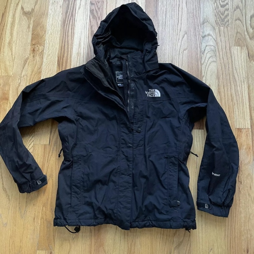 Women's The North Face TNF Hyvent Varius Guide Black Hooded Zip Up Jacket Sz S